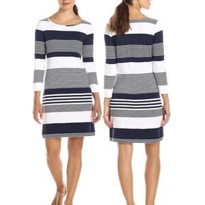 Lilly Pulitzer Marlowe Casual T-Shirt Blue White Stripe Cotton Dress Size Medium